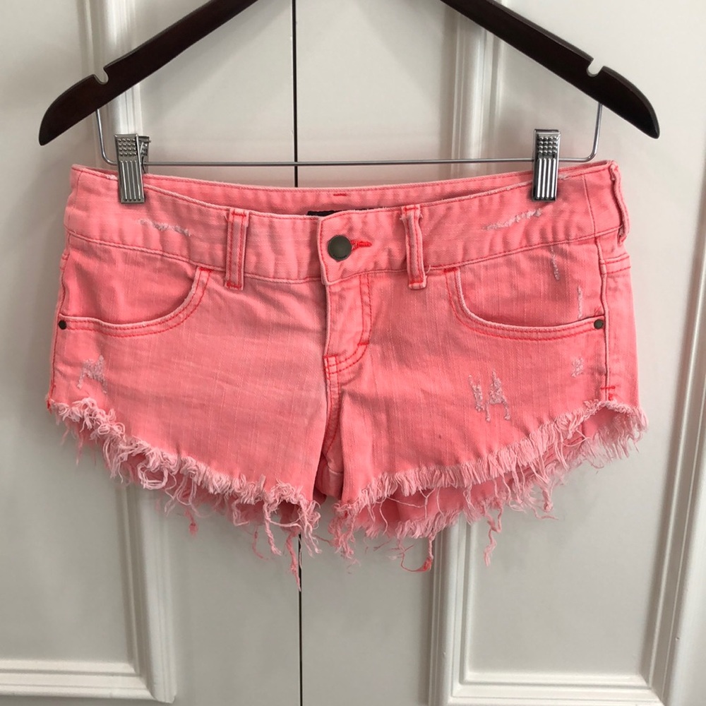 Bright pink jean shorts from billabong